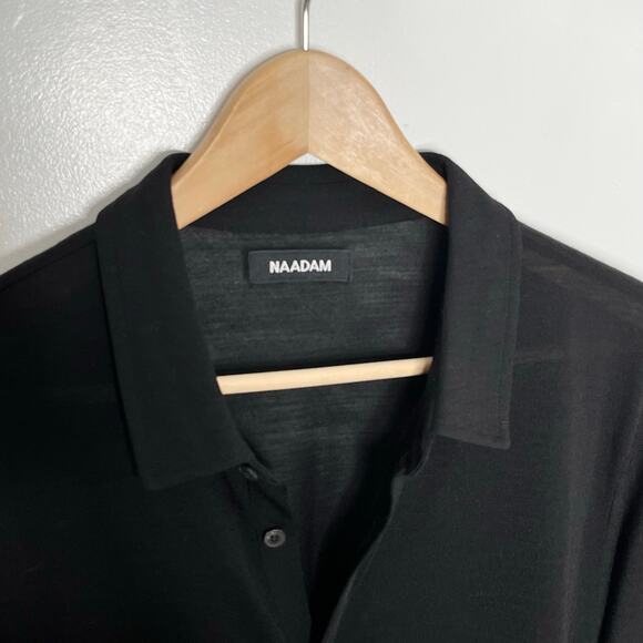 Naadam Long Sleeve Wool Button Up Shirt Mens Large Black Collared - Picture 5 of 10